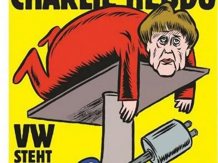 На обкладинці німецькомовного Charlie Hebdo зобразили А.Меркель на підйомнику
