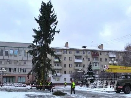 В центре Ровно начали устанавливать новогоднюю елку