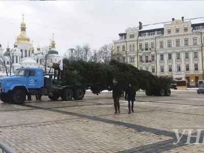 На Софиевскую площадь Киева привезли главную елку страны
