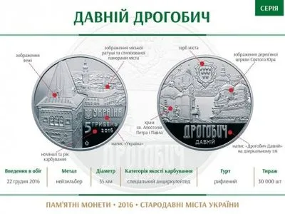 НБУ ввел в обращение памятную монету "Древний Дрогобыч"