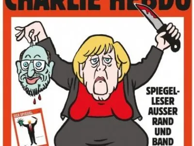 А.Меркель зявилась на обкладинці Charlie Hebdo з відрізаною головою М.Шульца