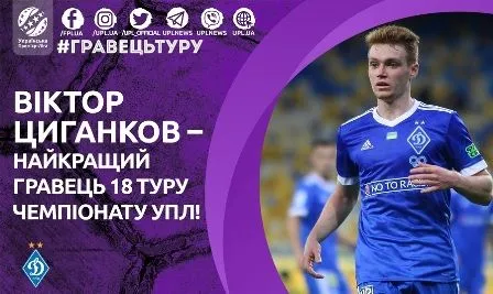 Полузащитник Цыганков признан лучшим футболистом тура УПЛ