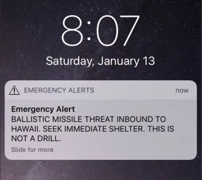 Жителям Гаваїв розіслали неправдиві повідомлення про загрозу ракетного удару