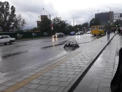 Во Львове сильный ветер повредил остановки транспорта и повалил деревья
