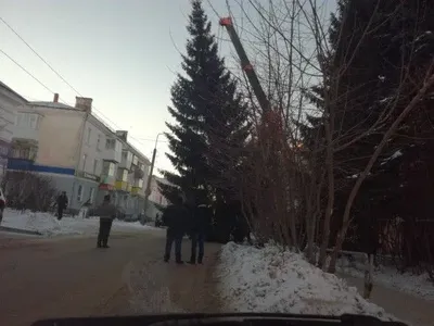 На Урале новогодний городок украсили елкой, срубленной у соседнего магазина