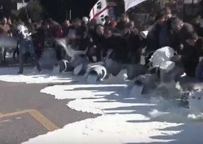 Итальянские фермеры уничтожили десятки литров молока в знак протеста