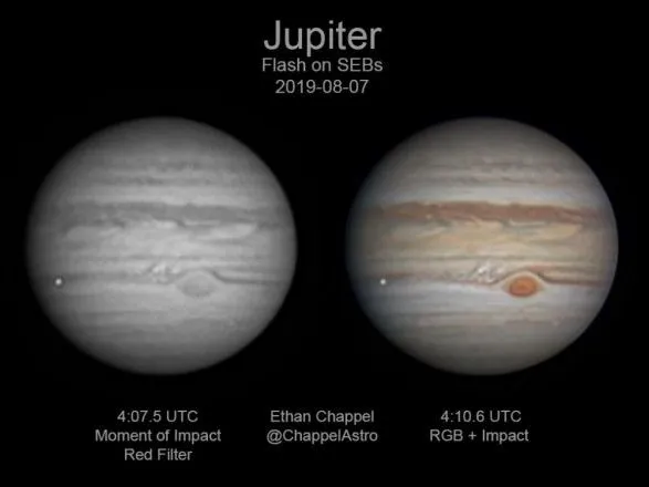 Астроном-аматор зафіксував вхід метеорита в атмосферу Юпітера
