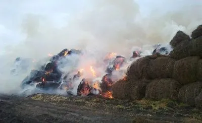 На Київщині понад пів доби гасили пожежу сіна