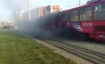 Во Львове загорелся трамвай