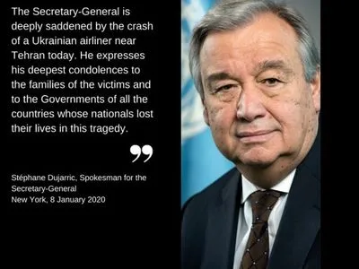 Генсек ООН висловив співчуття у зв’язку із падінням українського Boeing у Ірані