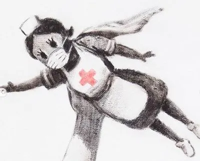 Художник Бэнкси изобразил врача в образе супергероя