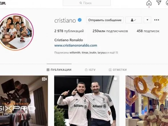 Кріштіану Роналду набрав 250 млн підписників в Instagram