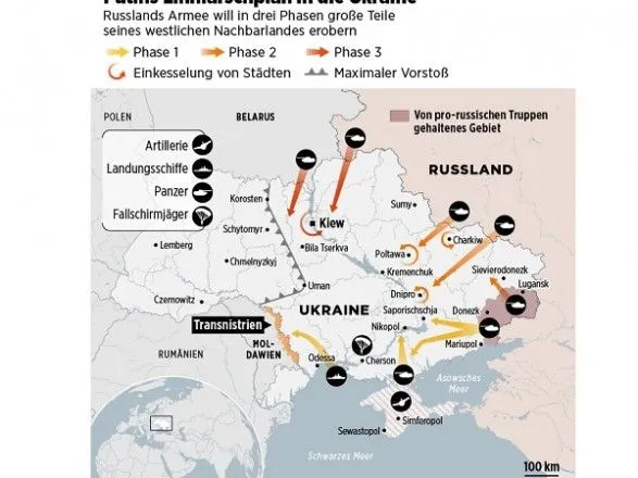 Три этапа вторжения в Украину: Bild опубликовал план, который лежит “в ящике” у Путина