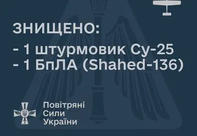Воздушные силы сбили штурмовик Су-25 и иранский дрон-камикадзе "Shahed-136"