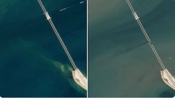 PlanetScope представили аэроснимки Крымского моста до и после взрыва
