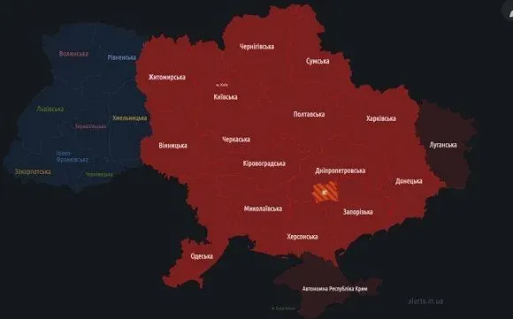 В большинстве областей Украины объявлена воздушная тревога