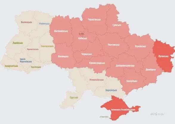 В большинстве областей Украины звучат сирены. В ОП призывают не игнорировать воздушные тревоги