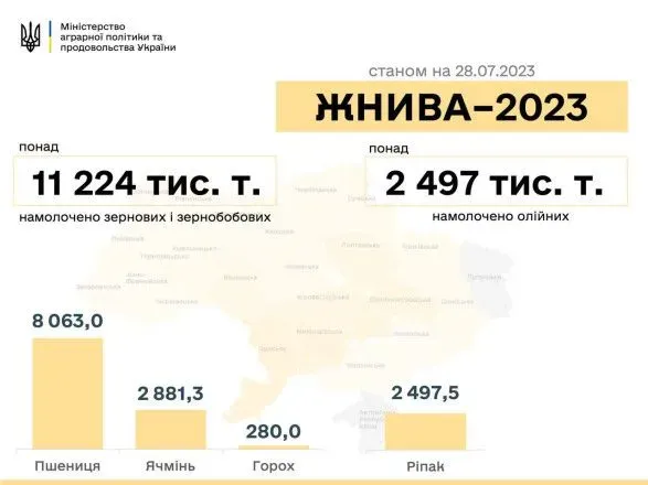 Жнива в Україні: намолочено понад 11 млн тонн зерна - Мінагрополітики