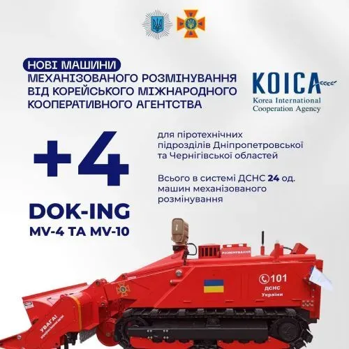 Korea hands over four mechanized demining vehicles to Ukraine