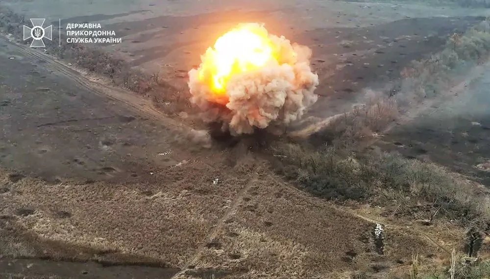 Border guards show destruction of enemy's anti-tank mine depot