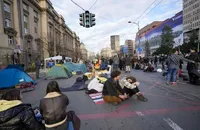 In the Serbian capital, students began a 24-hour blockade of key points in the city