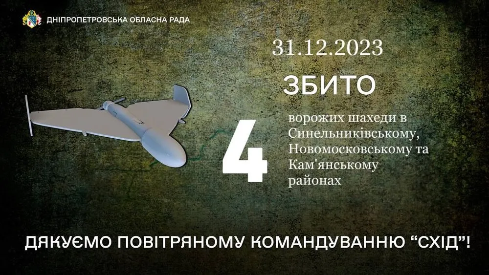 На Дніпропетровщині збили чотири ворожих дрони – голова ДОР