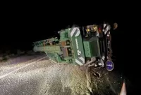 A truck transporting a crane overturned in Lviv region, causing traffic difficulties