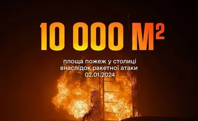 10 000 кв. м: рятувальники назвали загальну площу пожеж у Києві внаслідок масованої ракетної атаки 2 січня
