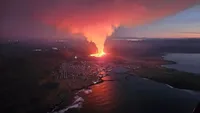 Volcanic eruption in Iceland shown on drone footage