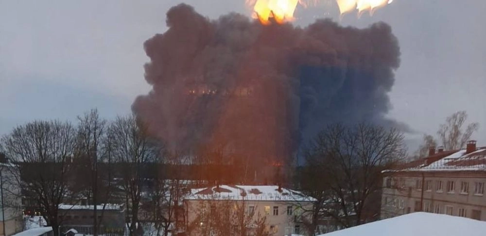 Russian Federation says air defense was again used over Klinets district, where oil depot is burning for the second day