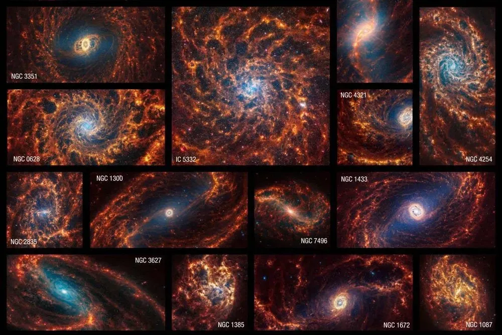 The James Webb Telescope has taken unusual images of 19 nearby spiral galaxies