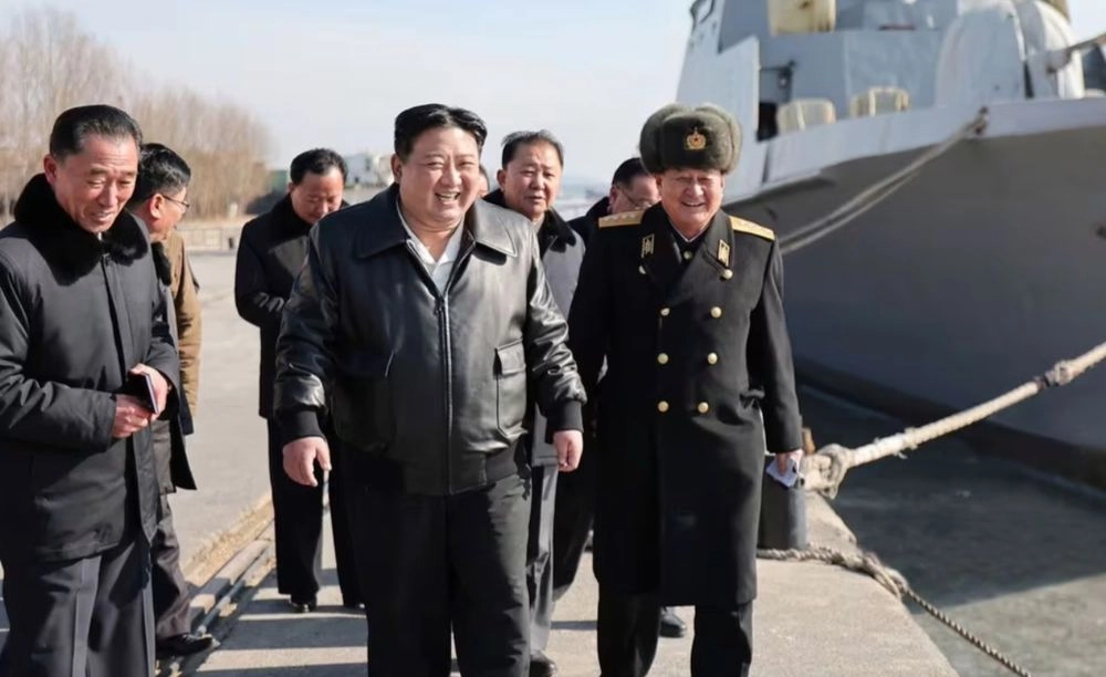 North Korean leader Kim Jong-un inspects the shipyard