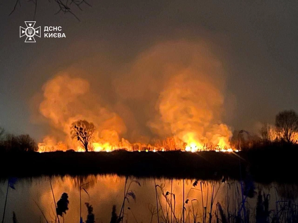 Пожар в киевском экопарке: спасатели привлекли дроны и болотоход