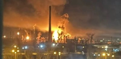 Kuibyshev refinery is on fire in the Samara region of Russia