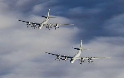 russian Tu-95 bombers take off from the airfield