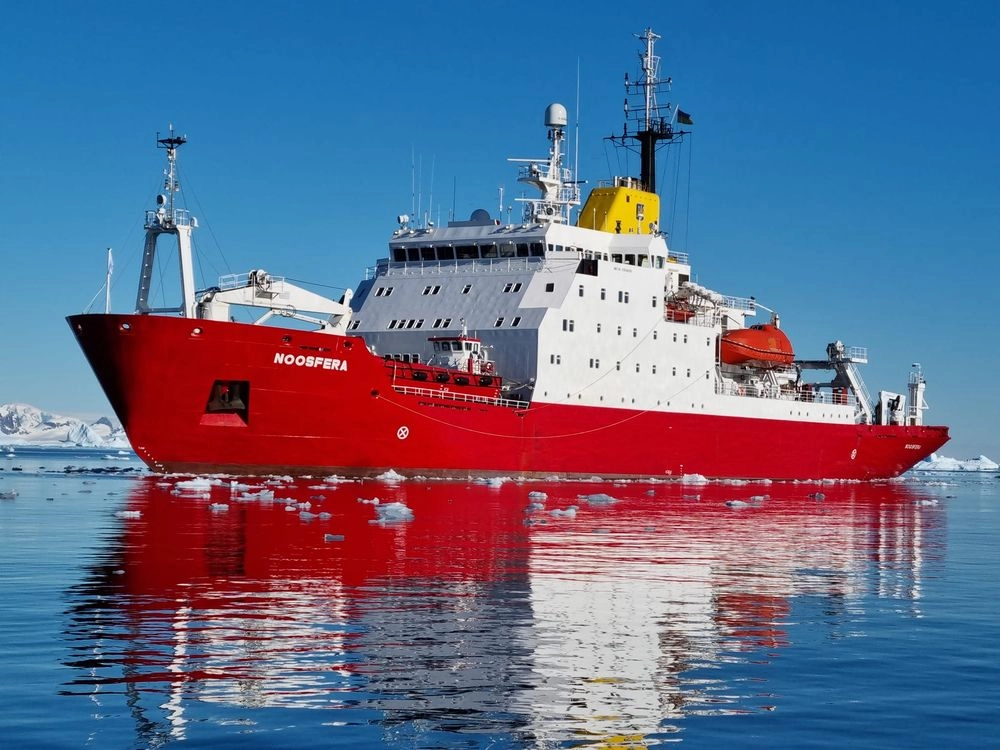 Ukrainian icebreaker Noosphere moored in a port in Chile