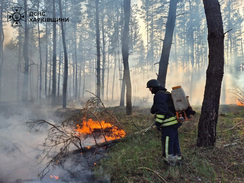 Massive enemy shelling caused two forest fires in Kharkiv region