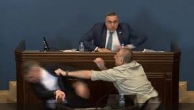A fight broke out in the Georgian parliament over the draft law on foreign agents