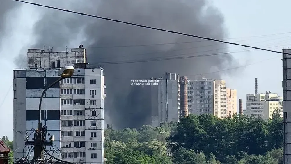 In Kiev, a large-scale fire broke out: a column of black smoke rises into the sky