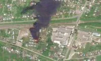 Спутниковый снимок подтверждает масштаб пожара на территории Платоновской нефтебазы рф