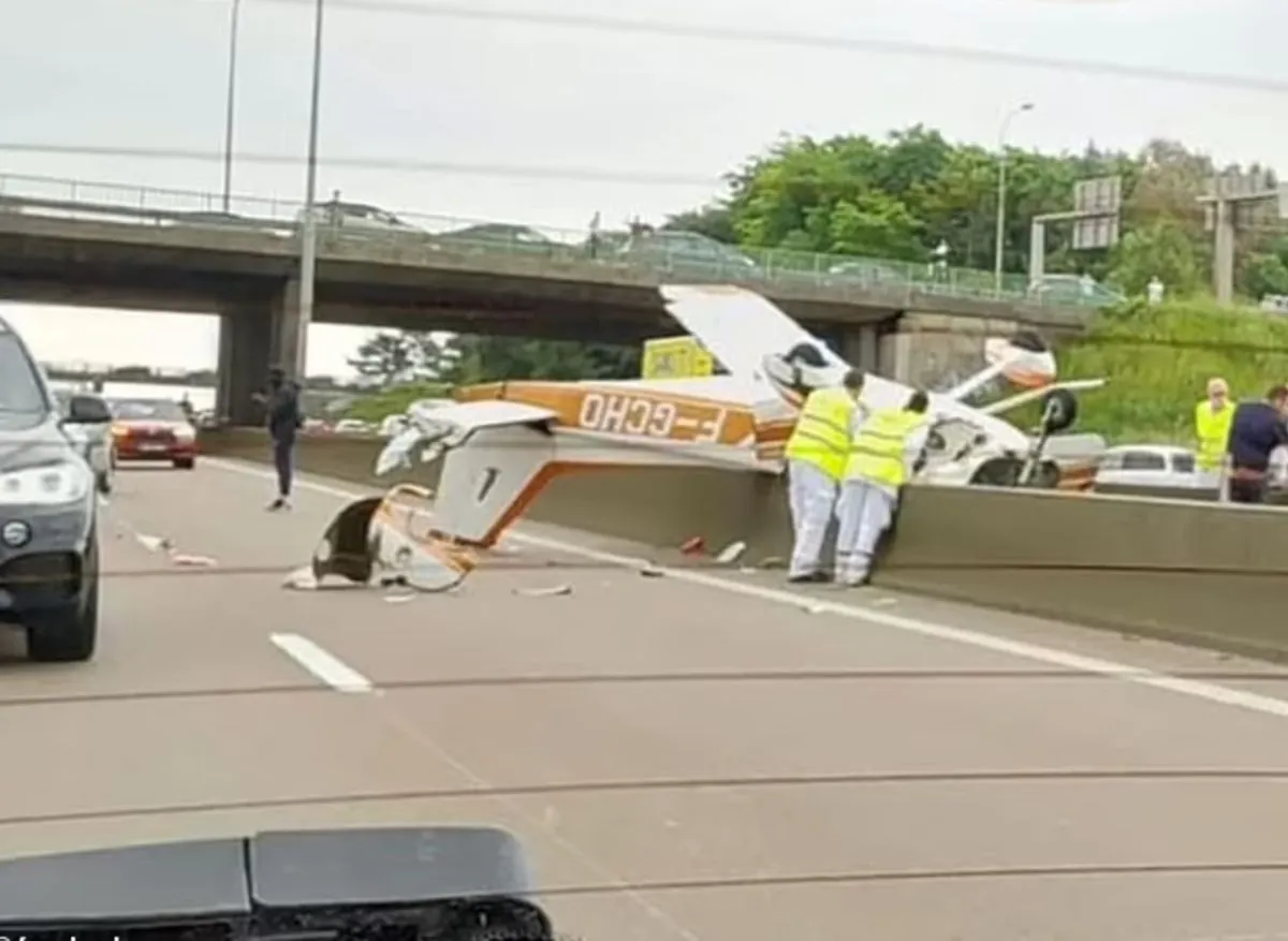 Three people are killed when a small plane crashes on a highway near Paris