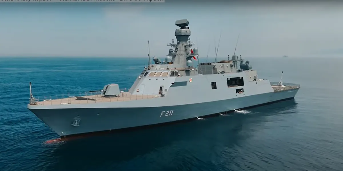 The Ukrainian Navy shows how the Ukrainian corvette Hetman Ivan Mazepa is being tested at sea