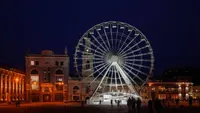 Kyiv law enforcement officers check the Ferris Wheel in Podil after a cable break on the cable car