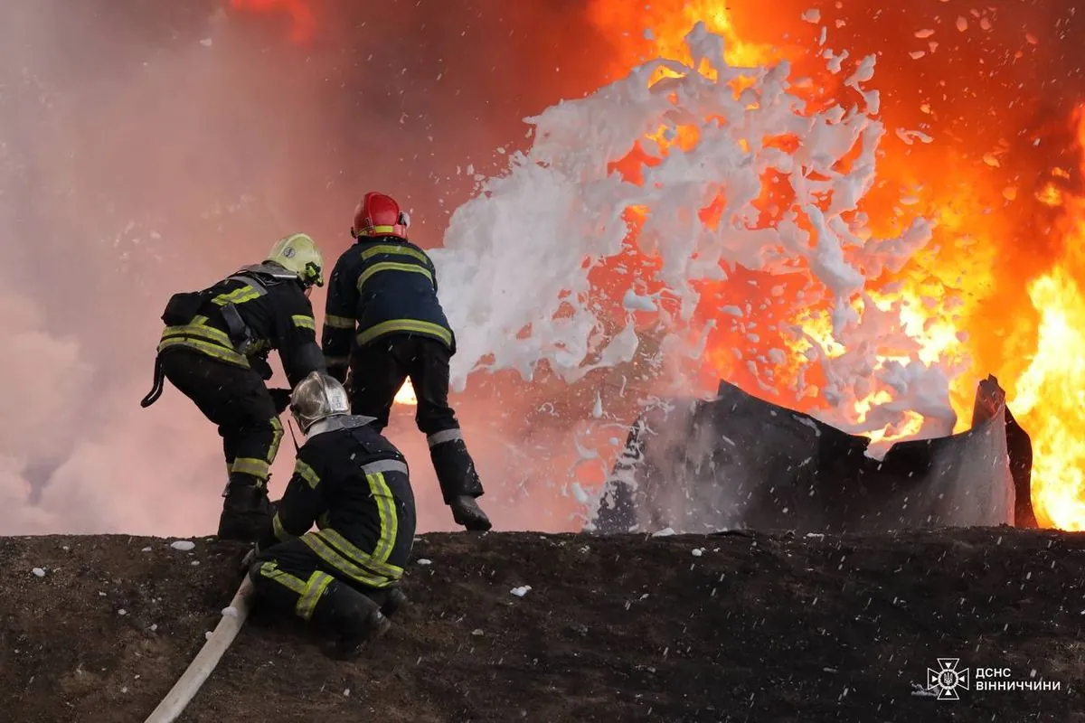 Night attack by Russian drones in Vinnytsia region: SES reports large-scale fire at critical infrastructure facility