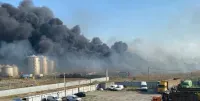 In the city of azov, rostov region, a fire has been burning all day near an oil depot