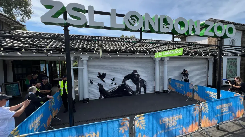 Banksy's latest work appeared at the London Zoo. It is to be the final one in the current series about animals