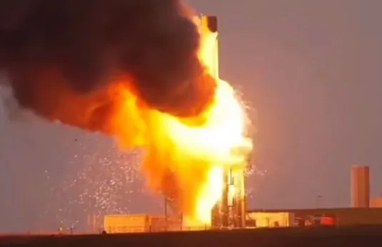 A rocket explodes during tests at a spaceport in the British Shetland Islands