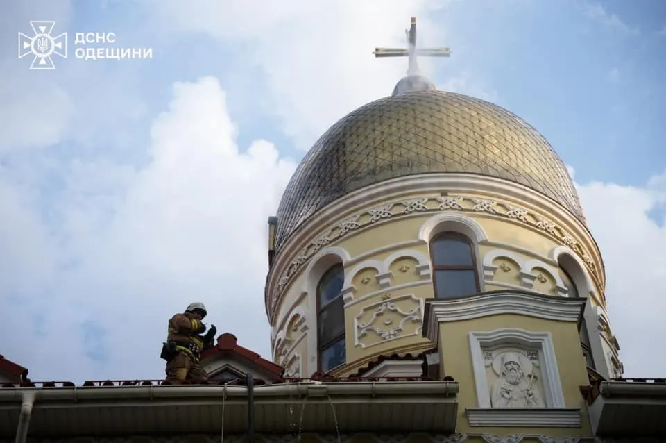 Dome of a monastery in Odesa catches fire due to lightning