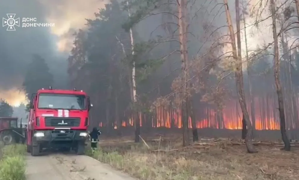 Large-scale forest fire in Donetsk region: tactical robot deployed to stop the fire