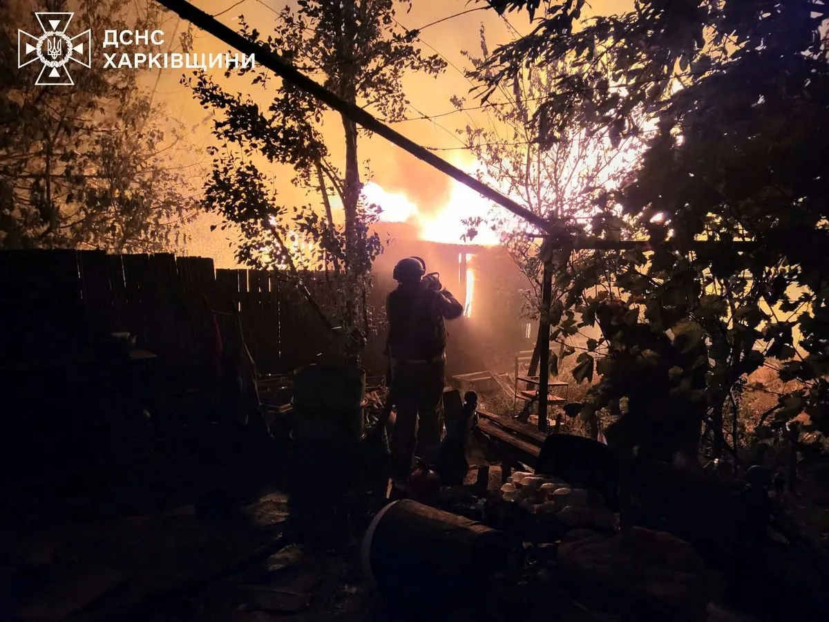 Rescuers prevent fire from spreading after UAV attack in Kupyansk